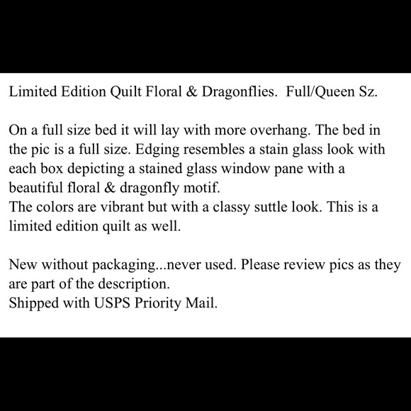 Limited Edition Quilt Floral And Dragonfly Stain Glass Window Style King Size - Picture 16 of 16